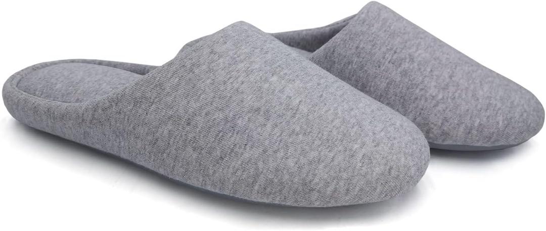 ofoot Women's Memory Foam Cotton House Slippers for Summer - Comfortable, Washable Indoor Bedroom Shoes with Non-Slip Rubber Outsoles (9-10, Grey)