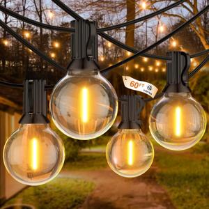 GLUROO 60FT Outdoor String Lights LED, Patio Lights with 32 Bulbs Waterproof, 2700K Warm White for Outside Backyard, Yard, Gazebo, Deck, Porch