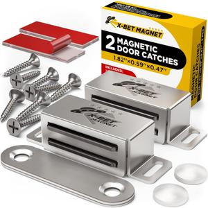 X-bet MAGNET Magnetic Cabinet Door Catch Adhesive - Cabinet Magnets Strong for Closure - Stainless Steel Drawer Magnet - Magnetic Door Latch for Drawers Kitchen, Cupboard, Closet (Big 2 PCs, Silver)