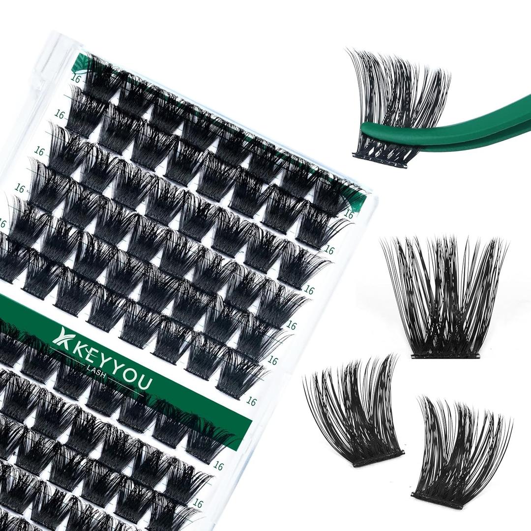 Lash Clusters 96pcs Individual Lashes Y02 D Curl 16mm Eyelash Clusters KEYYOU Volume Wispy Lash Extension Soft&Comfortable Easy DIY at Home(Y02,D-16mm)