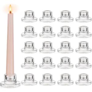 Glasseam Glass Tapered Candlestick Holders: 20Pcs Small Taper Candle Holders Bulk Short Candle Stick Candle Holder Clear Modern Candle Holder for Table Centerpiece Wedding Christmas Dining Party Decor