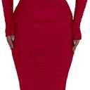 PRETTYGARDEN Women's Fall Off The Shoulder Maxi Dress Spring Long Sleeve Ruched Fitted Bodycon Club Dresses with Slit (Medium, Red)