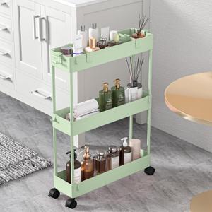 SPACELEAD Slim Storage Cart 3 Tier,Bathroom Organizer Rolling Utility,Mobile Shelving Unit Slide Out for Office, Kitchen, Laundry Room & Narrow PlacesGreen