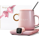 Coffee Mug Warmer Set, ±1°F Precision Temperature Control Smart Heated Mug for Desk, Electric Coffee Warmer with Auto Shut Off & Real-Time Temp Display, Gifts for Men Women, 15oz Ceramic Mug, Pink