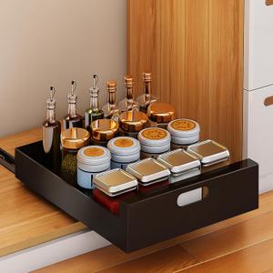 bealy 21'' Deep Pull Out Cabinet Organizer, 10'' Wide Sturdy Pull Out Drawers for Face Frame or Frameless Cabinets Adhesive, Slide Out Shelves for Pantry,Kitchen, Bathroom and Living Room