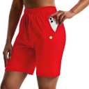 LUCKYCATCUS Women's Shorts 7" Bermuda Shorts with Pockets (Red, XL)