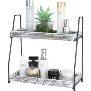 Bathroom Vanity Organizer 2-Tier Wood Countertop Storage Counter Shelf for Makeup Skincare Perfume Jewelry Tray Spice Rack White