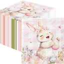 48Pcs Happy Easter Napkins Paper with Pink Gingham Cute Bunny and Eggs, Easter Party Supplies Disposable Bunny Luncheon Napkins for Spring Holiday Birthday Party Baby Shower Dinner Kitchen Bathroom