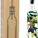 17oz Hand Painted Glass Olive Oil Bottle Dispenser - 500ml Green Oil & Vinegar Cruet with Pourers - Olive Oil Carafe Decanter for Kitchen (olive2)