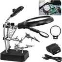 Helping Hands Magnifier Soldering Station with LED Light,LXIANGN 2.5X 7.5X 10X Desktop Magnifying Glass with Stand with Auxiliary Clamp for Miniature Painting,Model,Repair,Crafts,Hobby