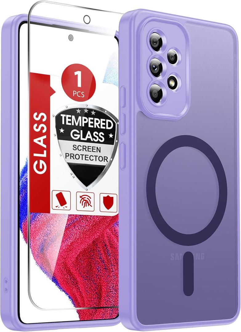 LeYi for A53 Samsung Phone Case: Magnetic Samsung Galaxy A53 5G Phone Case with Screen Protector, Frosted Translucent Funda para A 53 Cell Android Celulare, Choice, Lavender