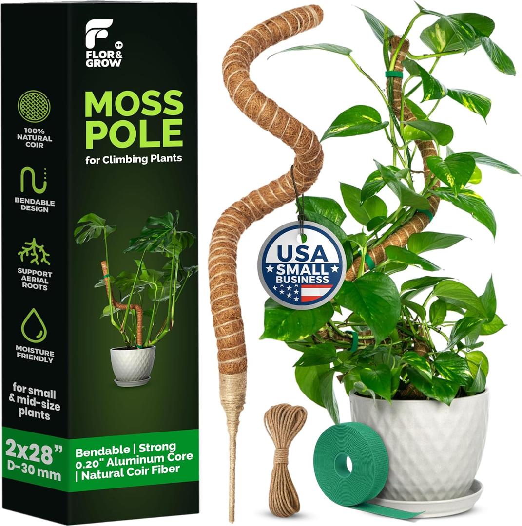 2 Pack 28" Sturdy Easy to Use Moss Pole Monstera Plant Support Stakes - Plant Stakes for Indoor Plants, Moss Poles for Climbing Plants, Tutores para Plantas Trepadoras Monstera Support Sticks