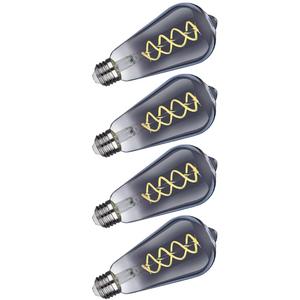 Kiraralite ST19(ST58) LED Smoky Grey Glass Edison Bulb, Vintage, Daylight 5000K, Antique Flexible Spiral LED Filament Light Bulb, Dimmable, 300LM, 4.5W Equivalent to 40W, E26 Base, 4 pack