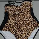 RXRXCOCO Women Slimming Tummy Control One Piece Swimsuits V Neck Crisscross Back Bathing Suit (XL, Black and Leopard)