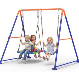 2 in 1Swing Set for Backyard, Platform & Belt Swing, 440lbs