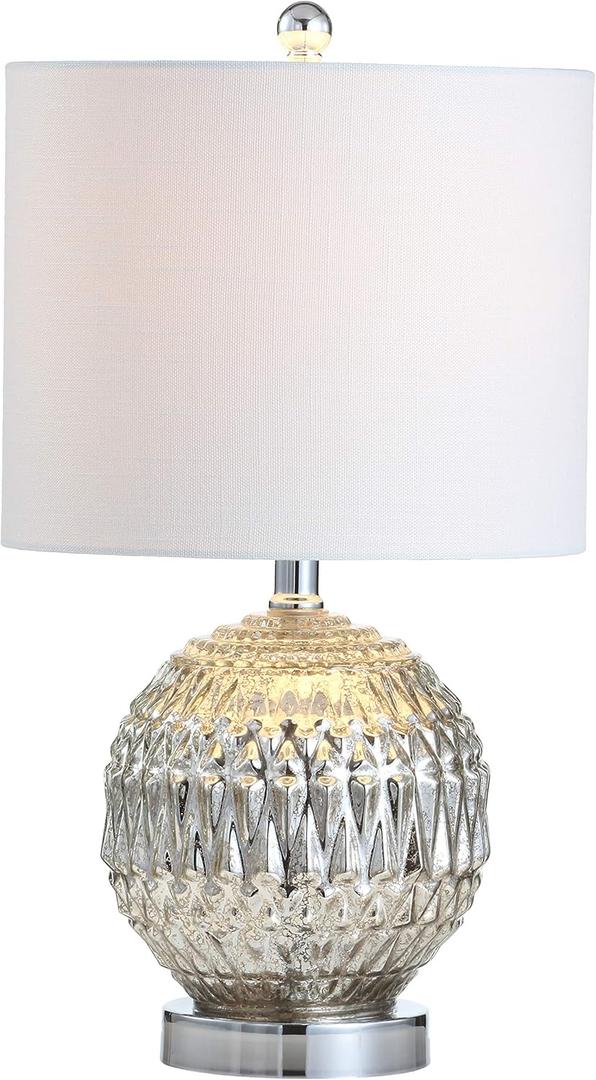 JONATHAN Y 20.5" Silver Mercury Glass Table Lamp, Contemporary Chrome Sphere Metal Base with Ivory Linen Shade for Bedroom Living Room Nightstand, LED Bulb Included JYL1041A