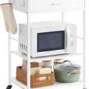 VASAGLE Kitchen Rolling Island, Mobile Kitchen Cart with Storage on Wheels, 17.7 x 23.6 x 35.4 Inches, Drawer, 2 Hooks, for Dining Room, Oak Beige and Matte White UKKI007Y01