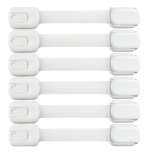 Child Safety Strap Locks (6 Pack) Baby Locks for Cabinets and Drawers, Toilet, Fridge & More. 3M Adhesive Pads. Easy Installation, No Drilling Required, White