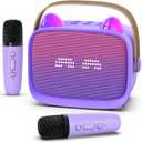 Mini Karaoke Machine Toys Gifts,Kids Portable MP3 Player with 2 Wireless Microphone and LED,Christmas Birthday Gifts for Girls Boys 3 4 5 6 7 8+ Year Old (Purple)