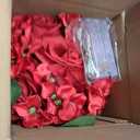 Fule Artificial Silk Rose Flower Centerpiece Arrangement in Glass Vase with LED Light for Home Wedding Decoration (Red)