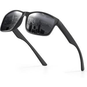 Polarized Sunglasses for Men Womens, Mens Sunglasses UV Protection, Black Square Sun Glasses Driving Fishing Golf (A01- Matte Black/Gray Lens)