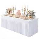 Baoszty White Spandex Tablecloth for 8FT Rectangle Tables, Table Skirt 30x96 Inch Stretch Table Cloths Elastic Fitted Tables Cover for Wedding Parties Birthday Banquet Baby Shower Events