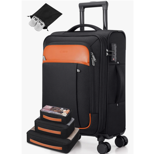 Softside Expandable Carry On Luggage 22x14x9 Airline Approved, 20 Inch Carry On Suitcase with Wheels & TSA Lock, Travel Suitcase with 4-Piece Packing Bags for Women Men