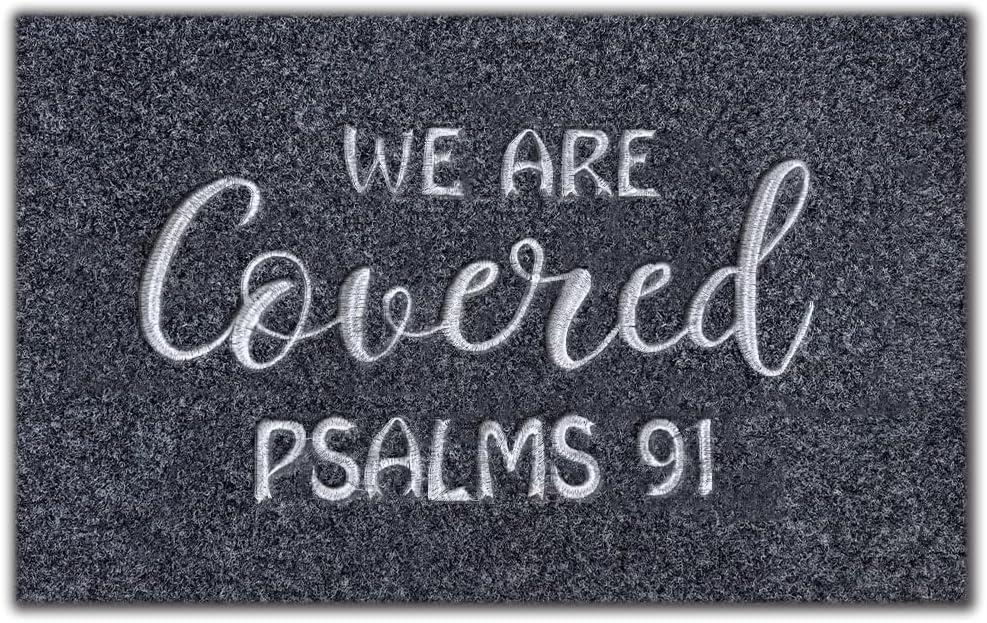 We are Covered Psalm 91 Black Doormat,Door mat Outside Entrace,Front Funny Door Mat Rubber Backing Non Slip Welcome Mats Entryway Embroidered Doormat Indoor Outdoor Floor Mats 30 * 18