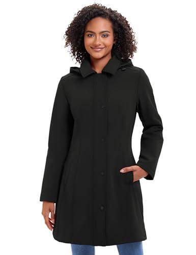 ROYAL MATRIX Women's Softshell Jacket Fleece Lined Windbreaker Insulated Rain Parka Jacket with Removable Hood (Black, XXL)