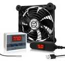 WHTech 120mm USB Fan with Temperature Controller & LED Voltage Display Speed Controller, 5V DC 120mm x 25mm, for Receiver DVR PlayStation Xbox Computer Cabinet Cooling