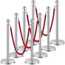 VEVOR Stanchions and Velvet Ropes 8Pcs, Hollow Base with Stainless Steel Post, 4 Red Velvet Ropes and Posts, Crowd Control Barriers Silver Stanchions, Red Carpet Runner Poles for Party Supplies