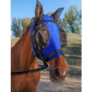 Horse Fly Mask with Ears, UV Protection Mask for Horses, Elasticity Mask with Big Mesh Eye Covers, Snug Fitting Comfortable Breathable Lightweight Royal Blue Full Size