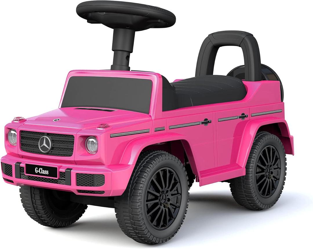 Best Ride On Cars Kids Outdoor Stroller Mercedes G-Wagon Push Car with Working Lights, Horn, and Music for Ages 1 to 3 years, Pink