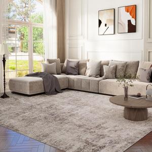 6x9 Washable Area Rug for Living Room, Non-Slip Soft Modern Abstract Large Carpet, Low Pile Neutral Rugs for Bedroom, Dining Room, Home Office, Dorm, Indoor Decor, Taupe Brown