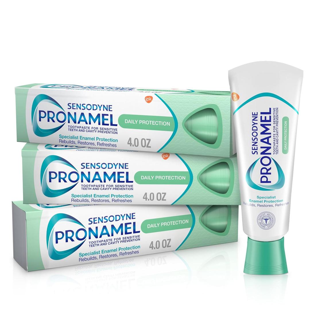 Sensodyne Pronamel Daily Protection Enamel Toothpaste for Sensitive Teeth, Mint Essence - 4 oz (Pack of 3), Expires on 02/2028