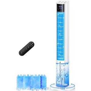 FANCOLE 44 INCH Windowless Air Conditioner with 4 Modes & 3 Speeds, 12H Timer, 4L Tank for 24H Cooling Evaporative Air Cooler, 4 Ice Packs, 17Ft Remote, 120 Oscillating Portable AC Unit for Bedroom