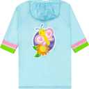 Puddle Play Kids Lightweight Rain Outwear Slicker, Hooded and Waterproof - Light Blue Garden and Butterfly Design Jacket - Size 4-5 Years