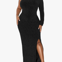 Women's Black Formal Dresses Elegant Long Sleeve Evening Party Dress Sexy One Shoulder High Split Cocktail Gowns,08Black XL