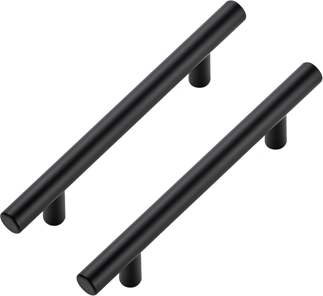 JOY DECOR 3 Pack Cabinet Handles, Black Cabinet Pulls, 4 in Hole Center Kitchen Hardware, Stainless Steel T Bar Handles for Dresser Drawers