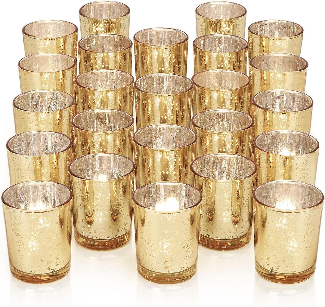 DARJEN Gold Tea Lights Candles Holders for Wedding Centerpieces, Votive Candle Holders for Party Home Wedding Shower Decorations, Table - Mercury Glass Votives, 24Pcs DARJEN Gold Tea Lights Candles Holders for Wedding Centerpieces, Votive Candle Holders for Party Home Wedding Shower Decorations, Table - Mercury Glass Votives, 24Pcs
