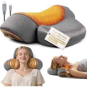 Leedpart 3-in-1 Neck Massager Pillow, Neck Massager for Pain Relief Deep Tissue, Massage Pillow with Heat, Vibration & Airbag Traction, 3D Ergonomic Cervical Hump Corrector Massage for Home Office