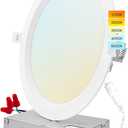 LUXRITE 8 Inch Ultra Thin LED Recessed Lighting, 23W, 5 Color Selectable 2700K | 3000K | 3500K | 4000K | 5000K, CRI 90, 1800 Lumens, Dimmable LED Wafer Lights, Wet Rated, UL Listed, Baffle Trim