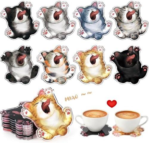 Baderke 16 Pack Funny Cat Coaster Acrylic Decorative Drink Coasters Gift for Cat Lovers Women Mom Desk Tabletop Protection Car Front Mirror Ornament Kitten Them Birthday Christmas Housewarming