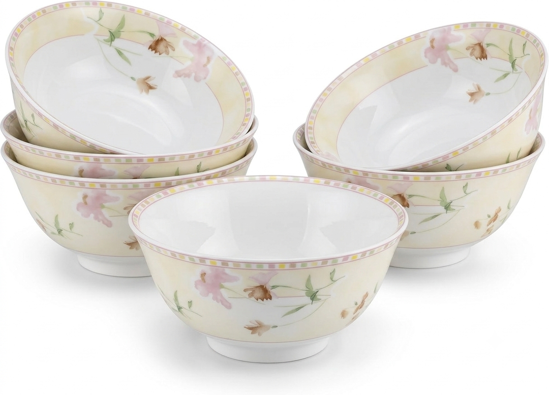 vancasso SELENE 24 oz Cereal Bowls set of 6, Ceramic Soup Bowls for Kitchen, Dishwasher & Microwave Oven Safe- for Cereal, Soup, Pasta, Salad, Blue & White Floral Design Bowl Set