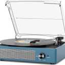 Vinyl Record Player with 2 Stereo Speakers Belt-Driven Vintage Turntables 3 Speed 3 Size Wireless Bluetooth Playback AUX-in RCA Out Headphone LP Vinyl Players Auto Stop Frosted Blue