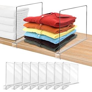 OMGelic Acrylic Shelf Dividers for Closet Organization 8PCS Closet Shelf Divider Closet Dividers for Shelves Shelf Organizer for Closet Shelf Organizer for Wood Closet Separator Clear