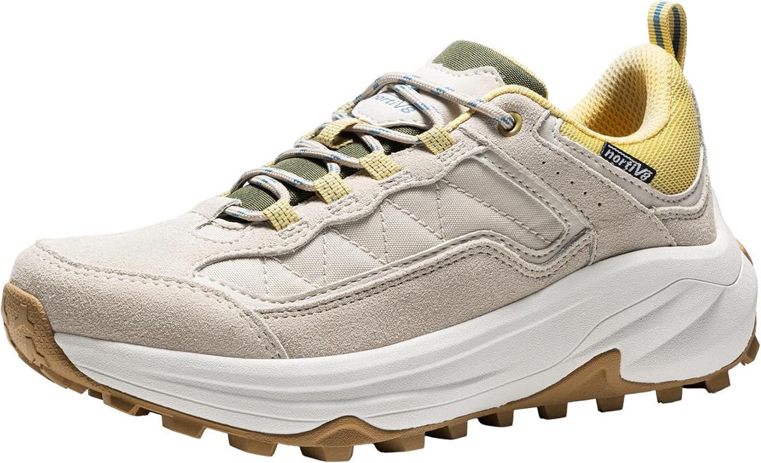 NORTIV 8 Women's Waterproof Hiking Shoes with Arch Support Outdoors Leather Walking Trekking Camping Tennis Workout Cross Training Sneakers Wicklow,Size 7.5,Brown/White,NWUMHI2503