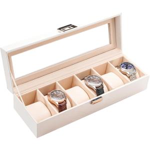 ProCase Watch Box for Men, 6 Slot Watch Display Case Mens Watch Box Organizer, PU Leather Watch Cases for Men Watch Storage, Father's Day Gift Watch Holder Organizer -6 Slot, White