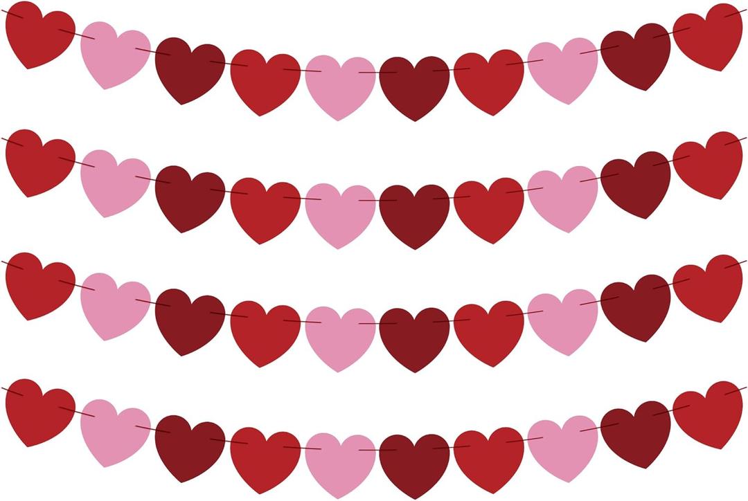 OHOME Valentines Day Decorations - Heart Valentines Garland - 40 Pack Valentine's Day Backdrop Banner Valentine's Day Accessories Party Favors for Door Wall Classroom School Home-Valentines Day Decor (Red, Rose, Light Pink)