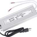 LED Driver 200 Watts Waterproof IP67 Power Supply Transformer Adapter 90V-130V AC to 12V DC Low Voltage Output with 3-Prong Plug 3.3 Feet Cable for LED Light, Computer Project, Outdoor Light